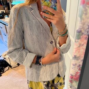 Anthropologie Pinstripe White & Blue Blazer